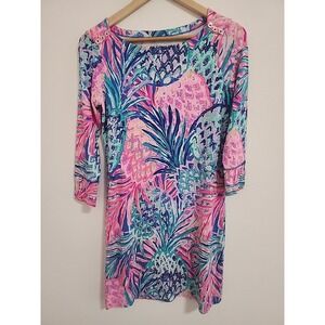 Lilly Pulitzer Womens Sophie Dress Deep Indigo‎ Tropical 3/4 Sleeve Size XS